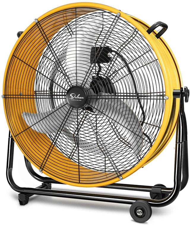 3 Speed Circulation Drum Fan 24 Inch High Velocity Air Movement Heavy Duty Metal - Yellow - Fab Heavy Parts
