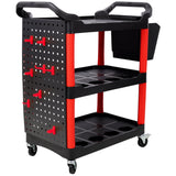 3 Tier Rolling Auto Detail Cart with Wheels & Bucket & Panel & Hook - Red&Black - Fab Heavy Parts