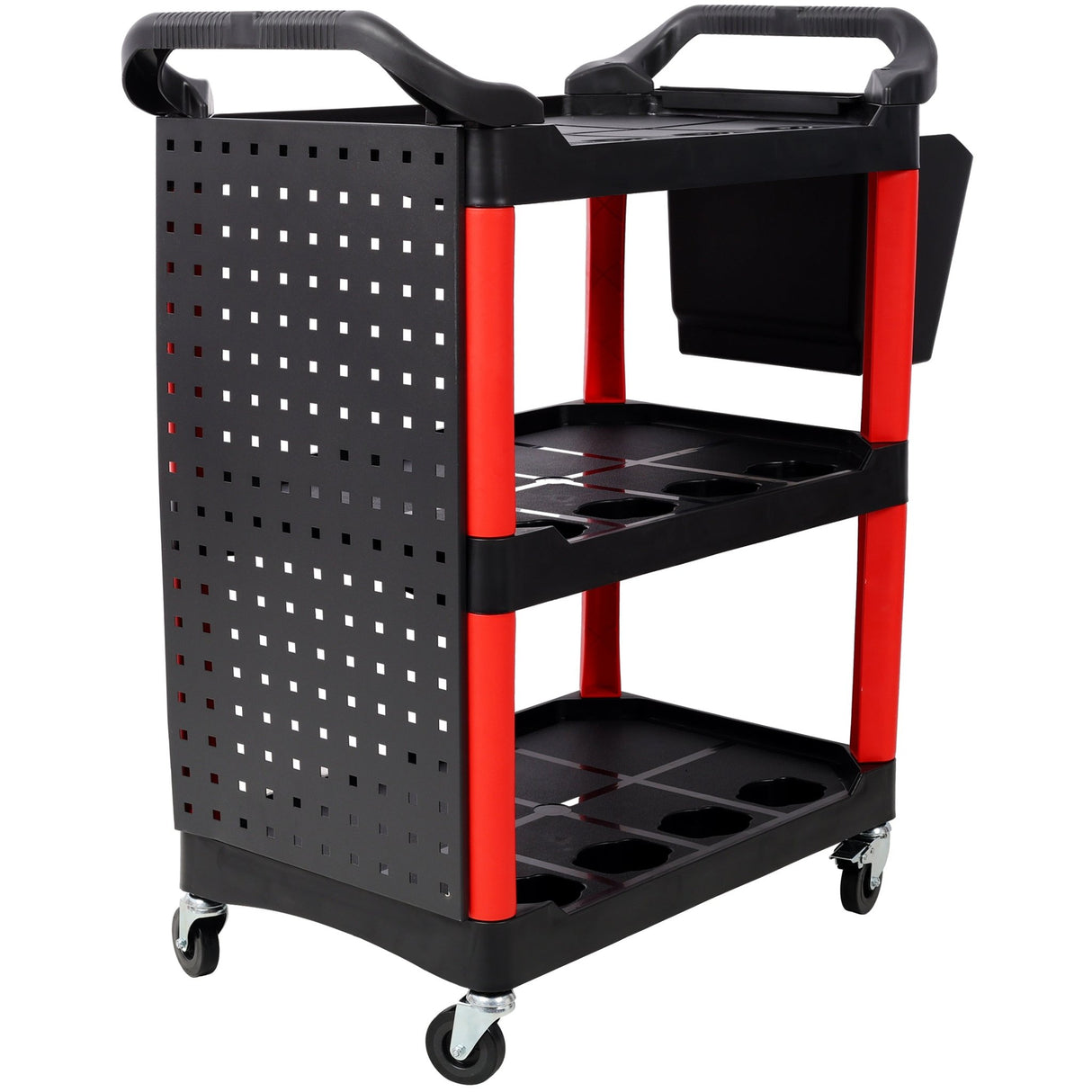 3 Tier Rolling Auto Detail Cart with Wheels & Bucket & Panel & Hook - Red&Black - Fab Heavy Parts