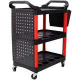 3 Tier Rolling Auto Detail Cart with Wheels & Bucket & Panel & Hook - Red&Black - Fab Heavy Parts
