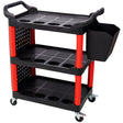3 Tier Rolling Auto Detail Cart with Wheels & Bucket & Panel & Hook - Red&Black - Fab Heavy Parts