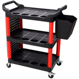 3 Tier Rolling Auto Detail Cart with Wheels & Bucket & Panel & Hook - Red&Black - Fab Heavy Parts