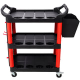 3 Tier Rolling Auto Detail Cart with Wheels & Bucket & Panel & Hook - Red&Black - Fab Heavy Parts