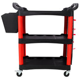 3 Tier Rolling Auto Detail Cart with Wheels & Bucket & Panel & Hook - Red&Black - Fab Heavy Parts