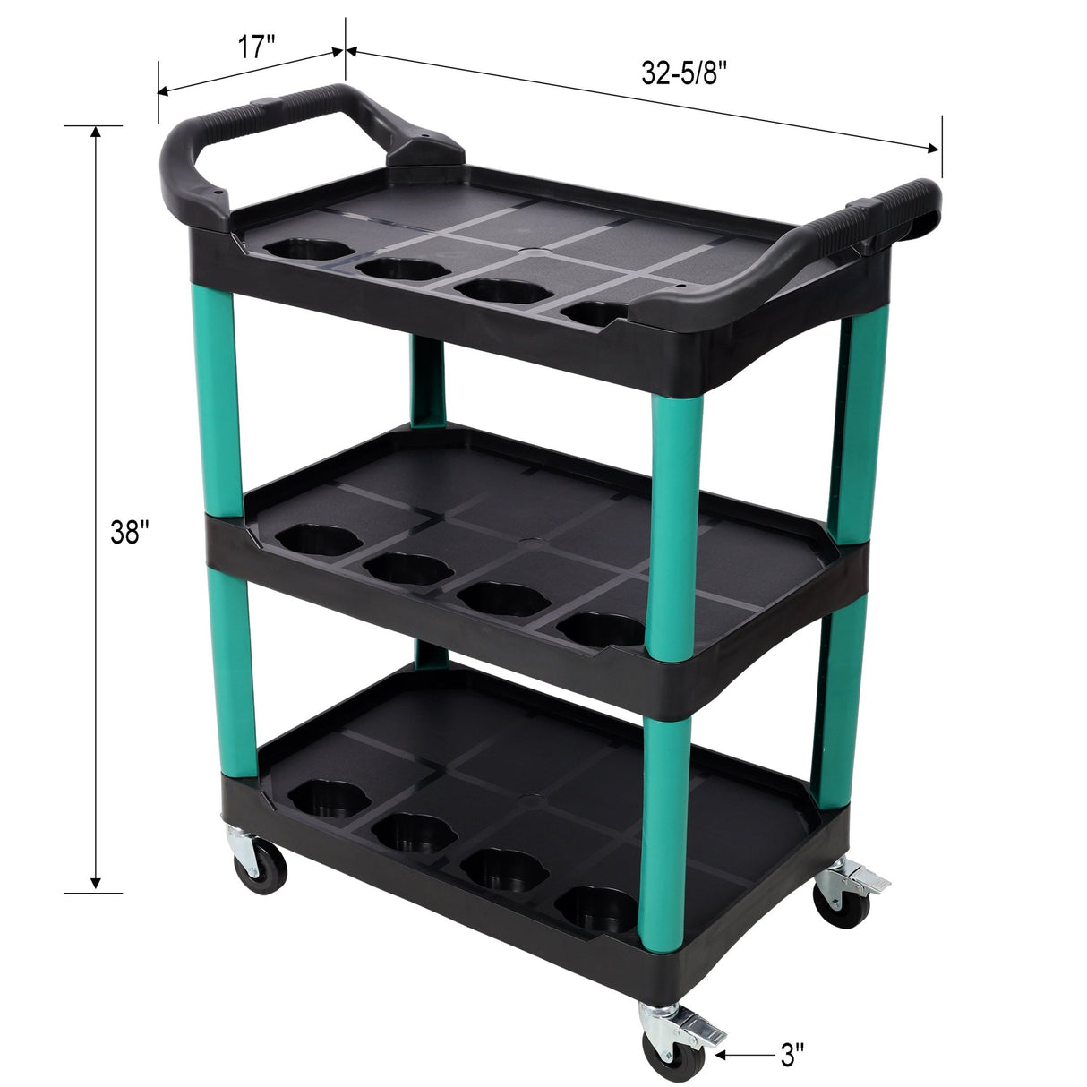3 Tier Rolling Auto Detail Cart with Wheels - Green&Black - Fab Heavy Parts