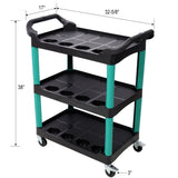 3 Tier Rolling Auto Detail Cart with Wheels - Green&Black - Fab Heavy Parts
