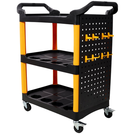 3 Tier Rolling Auto Detail Cart with Wheels & Panel & Hook - Yellow&Black - Fab Heavy Parts