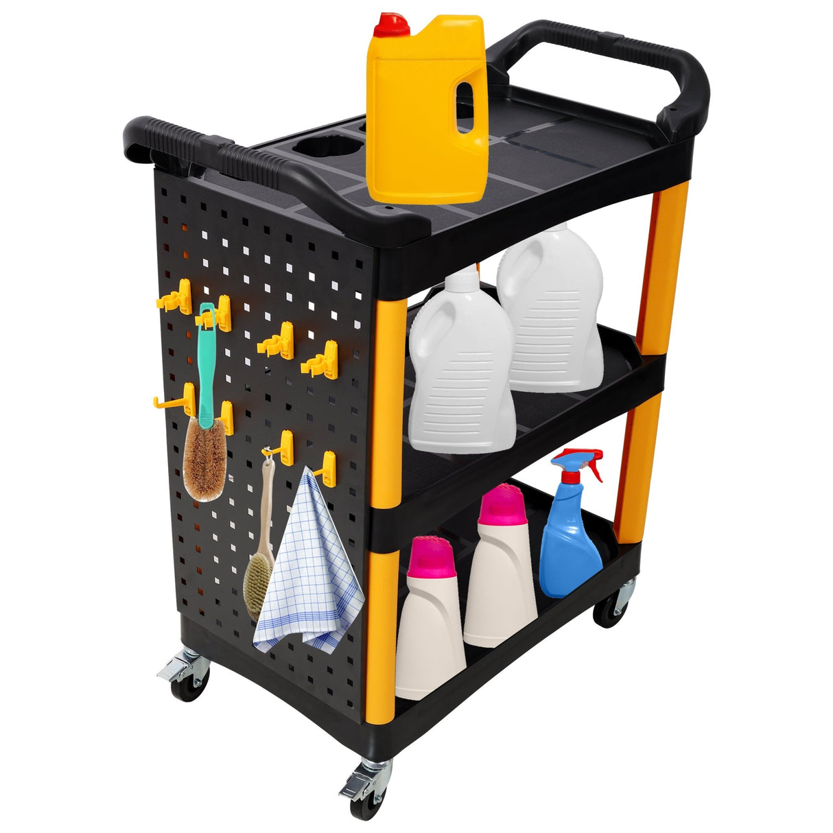 3 Tier Rolling Auto Detail Cart with Wheels & Panel & Hook - Yellow&Black - Fab Heavy Parts
