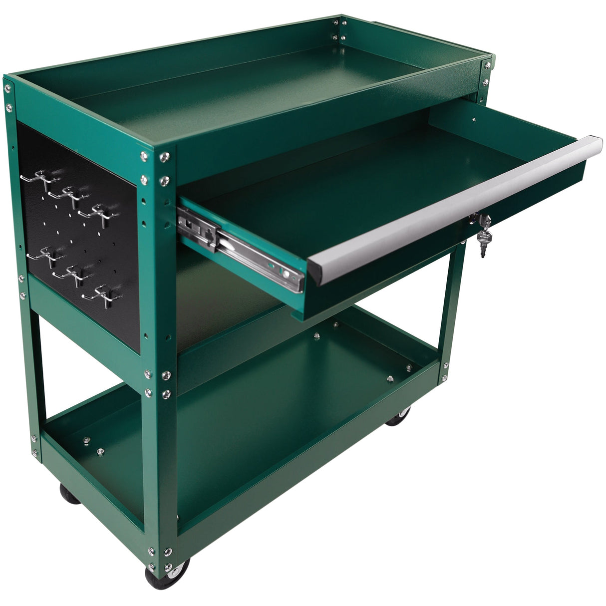 3 Tier Rolling Tool Cart Heavy Duty Utility Organizer with Storage Drawer - Green - Fab Heavy Parts