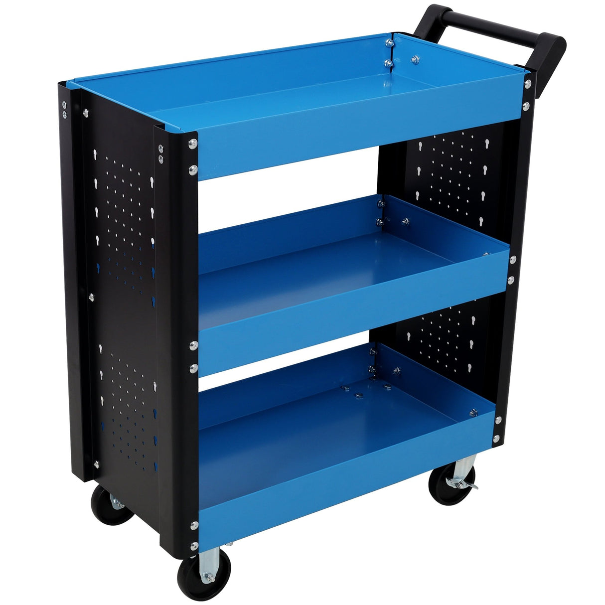3 Tier Rolling Tool Cart on Wheels with Pegboard Heavy Duty Utility - Blue - Fab Heavy Parts