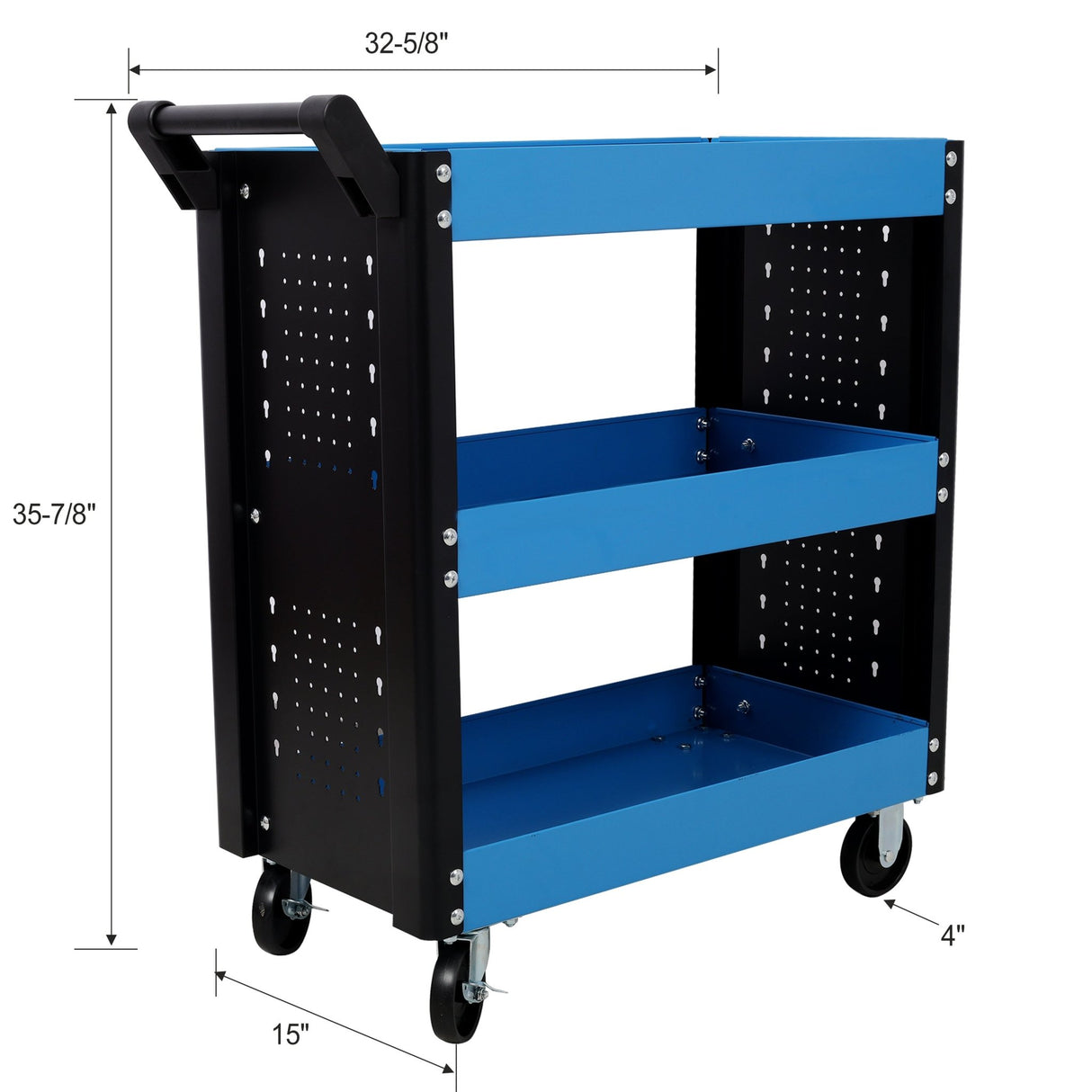 3 Tier Rolling Tool Cart on Wheels with Pegboard Heavy Duty Utility - Blue - Fab Heavy Parts