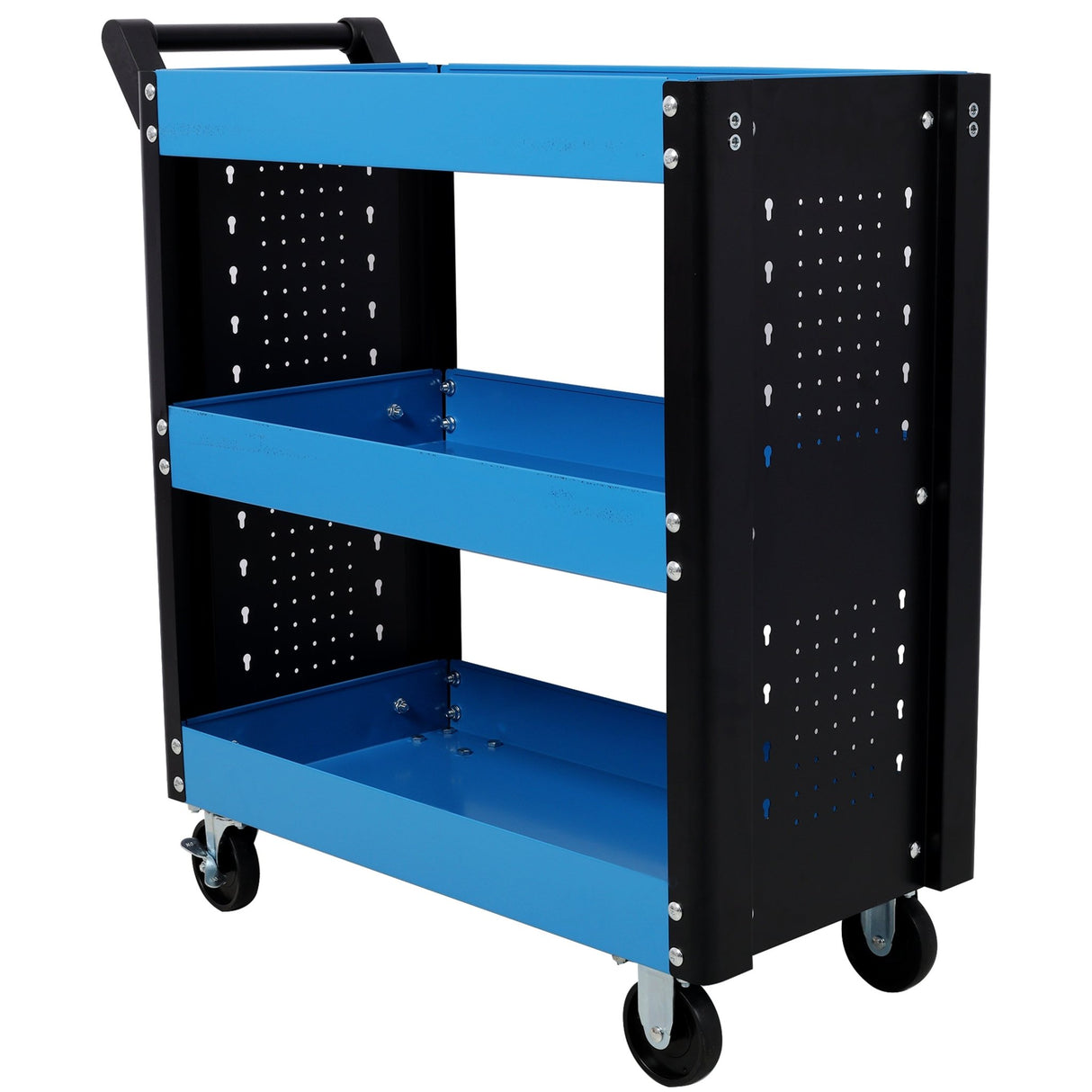 3 Tier Rolling Tool Cart on Wheels with Pegboard Heavy Duty Utility - Blue - Fab Heavy Parts
