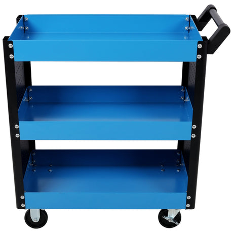 3 Tier Rolling Tool Cart on Wheels with Pegboard Heavy Duty Utility - Blue - Fab Heavy Parts