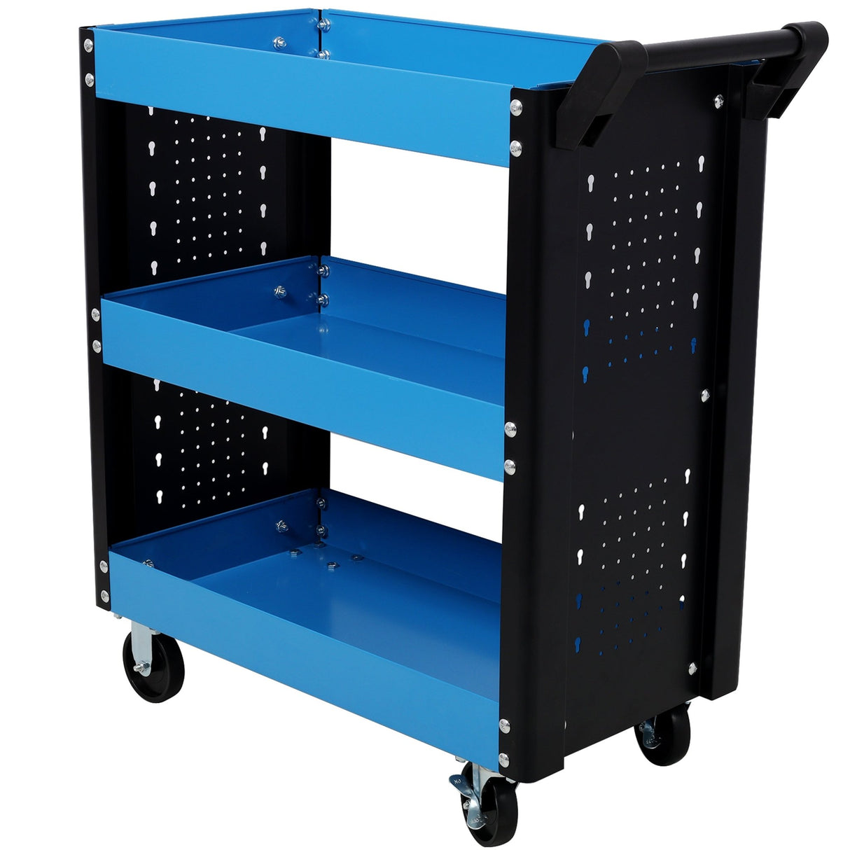 3 Tier Rolling Tool Cart on Wheels with Pegboard Heavy Duty Utility - Blue - Fab Heavy Parts