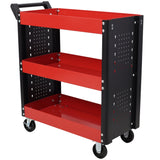 3 Tier Rolling Tool Cart on Wheels with Pegboard Heavy Duty Utility - Red - Fab Heavy Parts