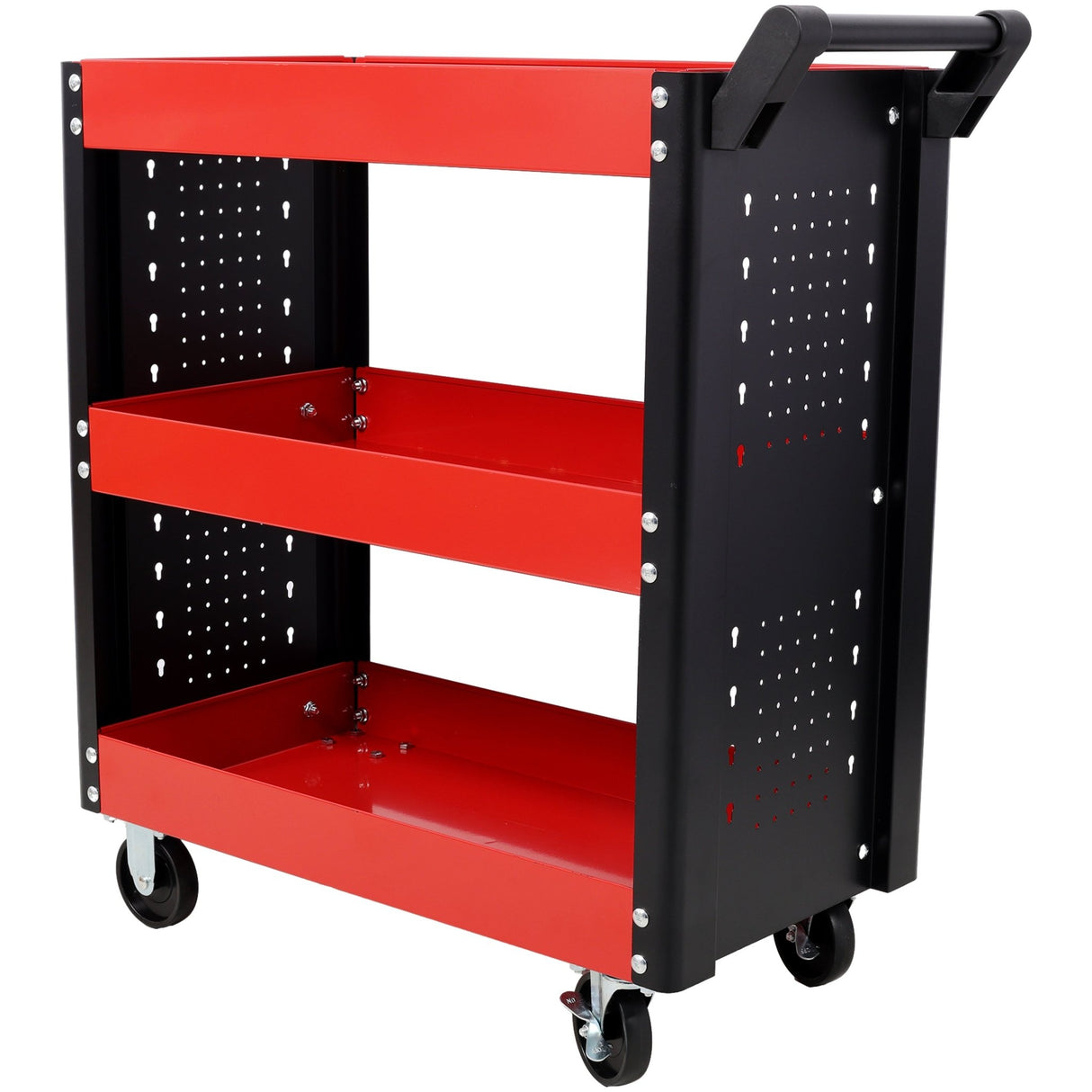 3 Tier Rolling Tool Cart on Wheels with Pegboard Heavy Duty Utility - Red - Fab Heavy Parts