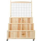 3 - Tiers Raised Garden Bed with Trellis 53" H Vertical Planter Box with Wheels & Back Storage Area for Flowers Vegetables Herbs Natural - Fab Heavy Parts