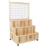 3 - Tiers Raised Garden Bed with Trellis 53" H Vertical Planter Box with Wheels & Back Storage Area for Flowers Vegetables Herbs Natural - Fab Heavy Parts