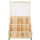 3 - Tiers Raised Garden Bed with Trellis 53" H Vertical Planter Box with Wheels & Back Storage Area for Flowers Vegetables Herbs Natural - Fab Heavy Parts