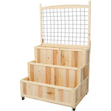 3 - Tiers Raised Garden Bed with Trellis 53" H Vertical Planter Box with Wheels & Back Storage Area for Flowers Vegetables Herbs Natural - Fab Heavy Parts