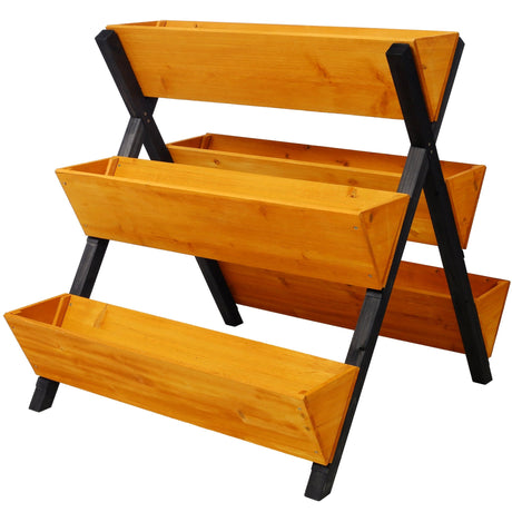 3 Tiers Wooden Vertical Raised Garden Bed with Legs Brown Planter Raised Beds Kit for Flowers Herbs Vegetables - Fab Heavy Parts