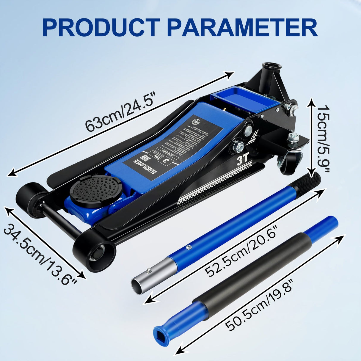 3 Ton 6600lbs Low Profile Floor Jack Dual Piston Quick Lift Pump Lifting Range 75mm/2.95" - 460mm/18.11" - Blue - Fab Heavy Parts