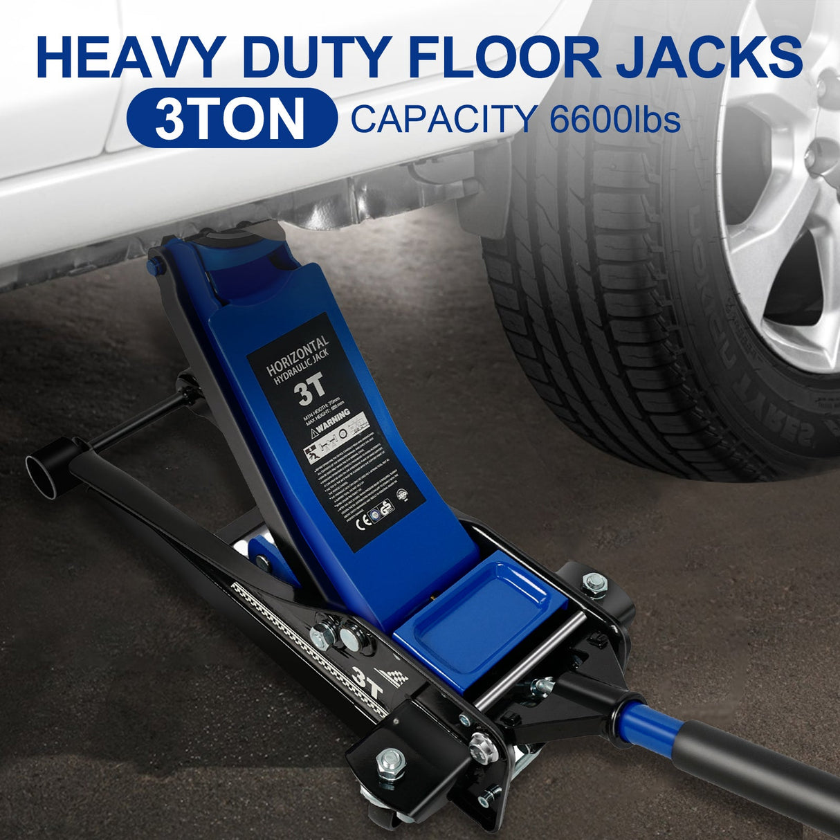 3 Ton 6600lbs Low Profile Floor Jack Dual Piston Quick Lift Pump Lifting Range 75mm/2.95" - 500mm/19.69" - Blue - Fab Heavy Parts