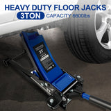 3 Ton 6600lbs Low Profile Floor Jack Dual Piston Quick Lift Pump Lifting Range 75mm/2.95" - 500mm/19.69" - Blue - Fab Heavy Parts