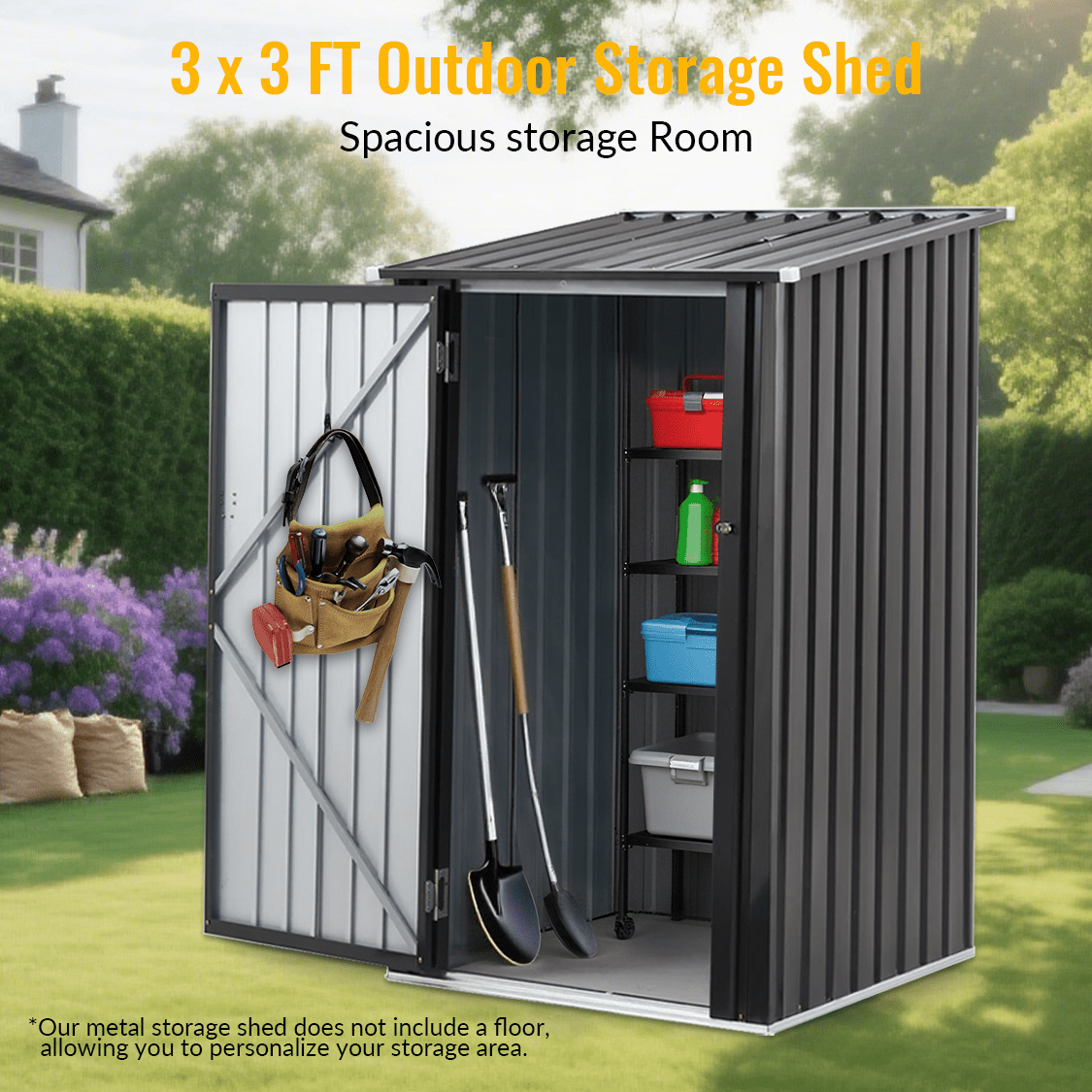 3 x 3 FT Outdoor Storage Shed with Single Lockable Door Metal Steel - Dark Gray - Fab Heavy Parts