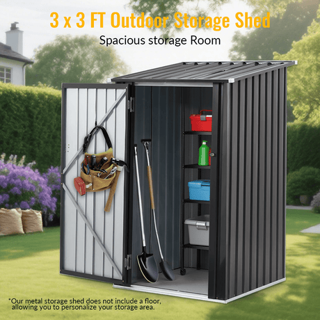 3 x 3 FT Outdoor Storage Shed with Single Lockable Door Metal Steel - Dark Gray - Fab Heavy Parts
