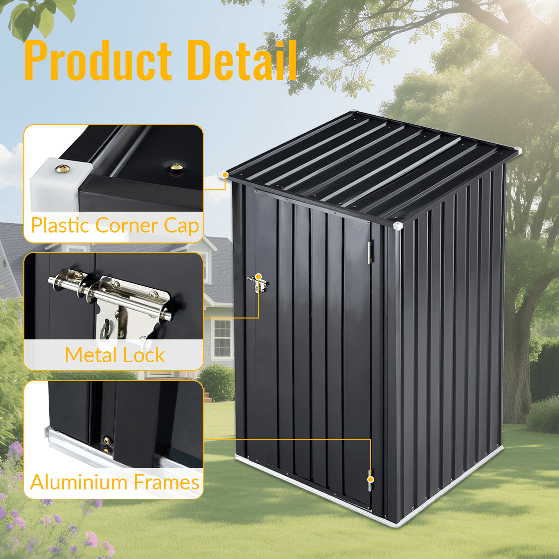 3 x 3 FT Outdoor Storage Shed with Single Lockable Door Metal Steel - Dark Gray - Fab Heavy Parts