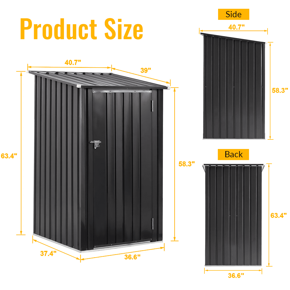 3 x 3 FT Outdoor Storage Shed with Single Lockable Door Metal Steel - Dark Gray - Fab Heavy Parts