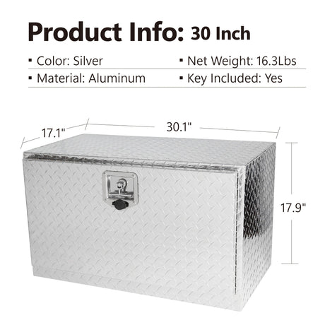 30 Inch Aluminum Stripes Plated Tool Box Pick Up Truck Bed RV Trailer Toolbox Waterproof Square Storage Organizer with Lock and Keys 30"×17"×18" - Fab Heavy Parts