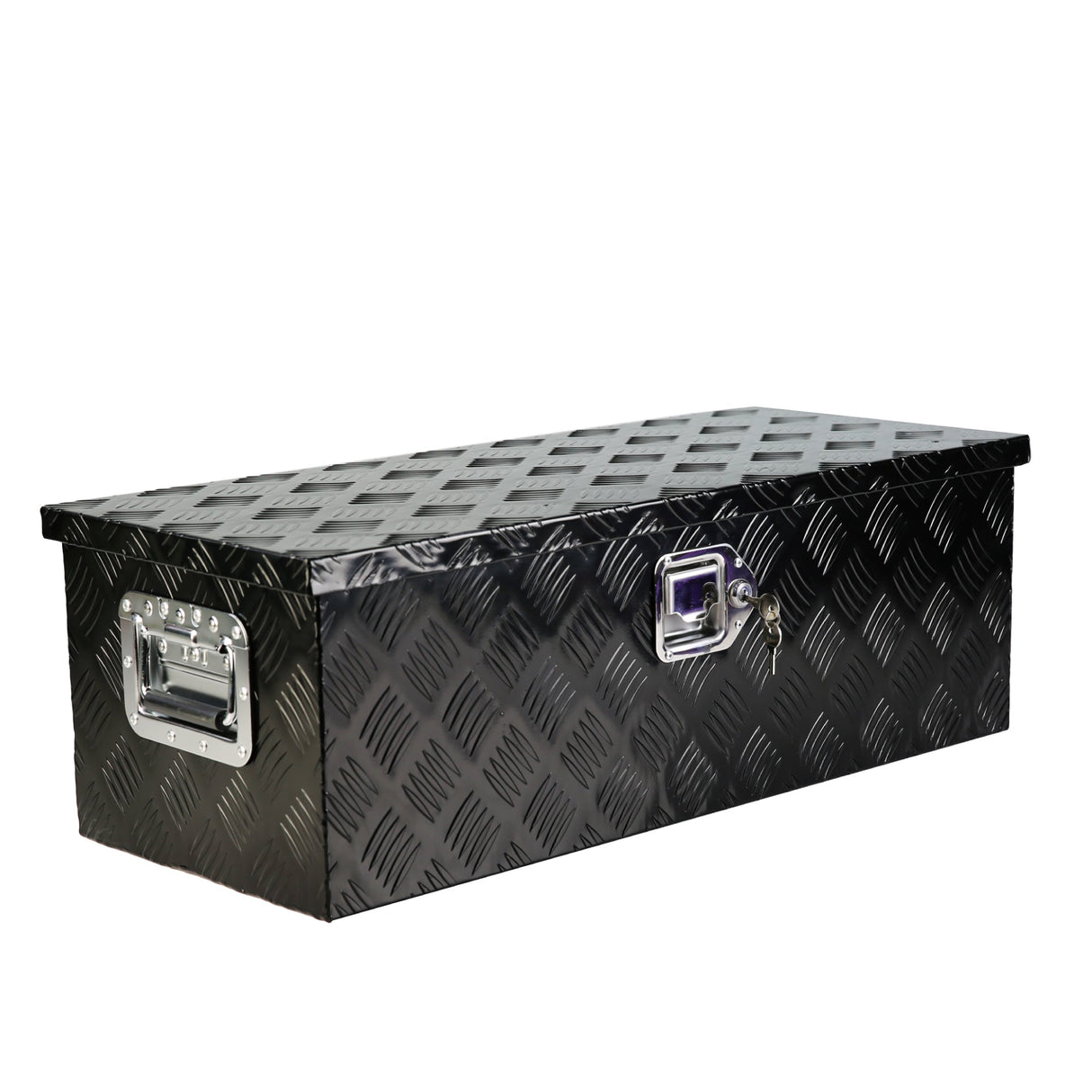 30 Inch Truck Box Heavy Duty Black Aluminum 5 Bar Tread Tool Long Box with Lock Keys 30.1"×12.8"×10.4" - Fab Heavy Parts
