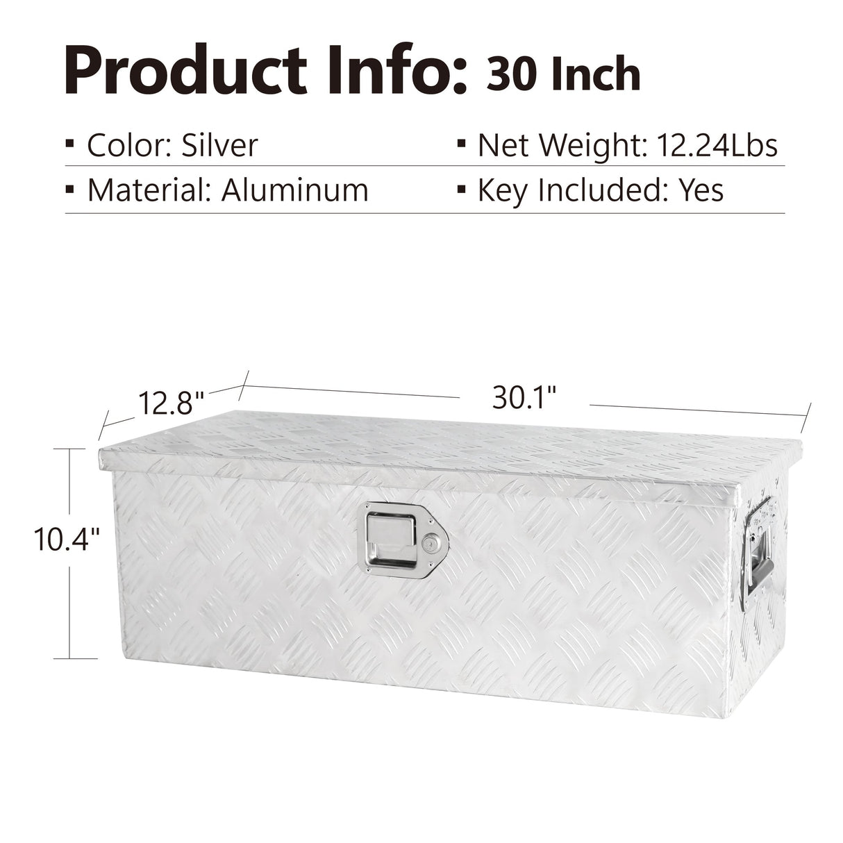 30 Inch Truck Box Heavy Duty Silver Aluminum 5 Bar Tread Tool Long Box with Lock Keys 30.1"×12.8"×10.4" - Fab Heavy Parts