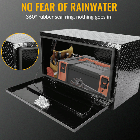 30 inch Truck Tool Box 30"×17"×18" Aluminum Stripes Plated Tool Box with Lock and Keys Black - Fab Heavy Parts