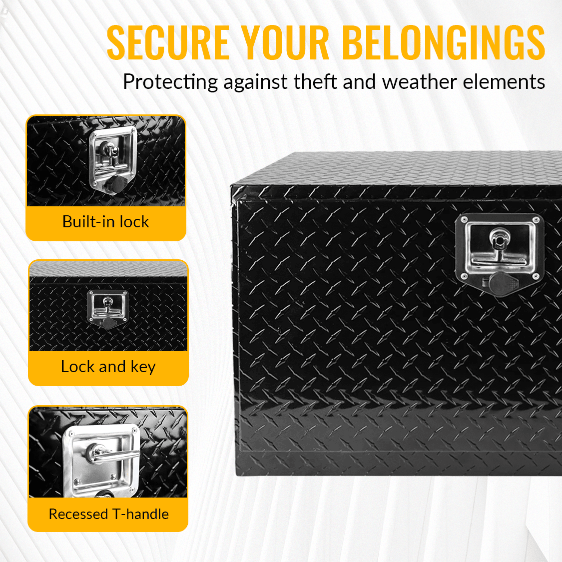 30 inch Truck Tool Box 30"×17"×18" Aluminum Stripes Plated Tool Box with Lock and Keys Black - Fab Heavy Parts