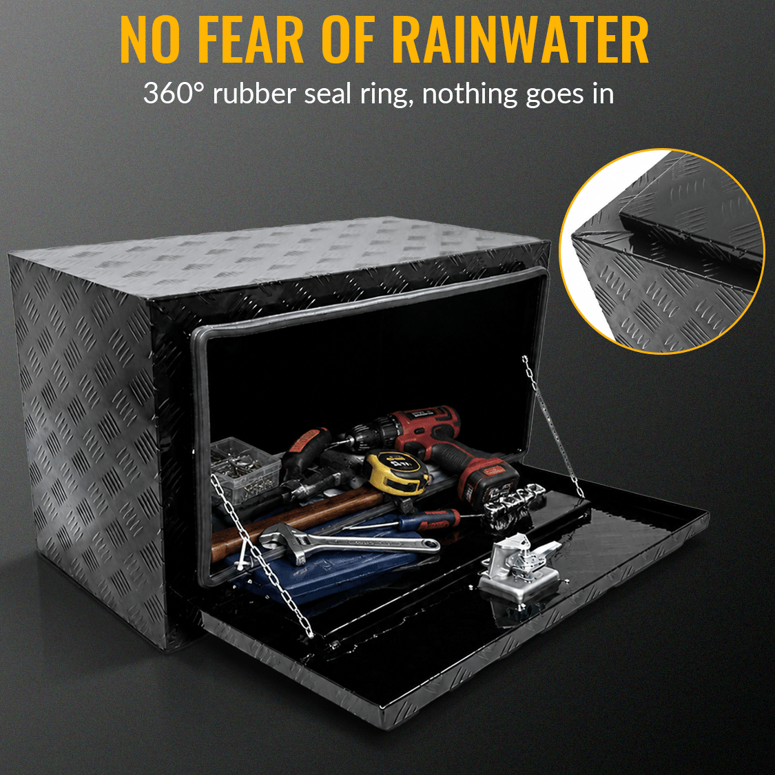 30 inch Truck Tool Box 30"×17"×18" Aluminum Stripes Plated Tool Box with Lock and Keys Black - Fab Heavy Parts