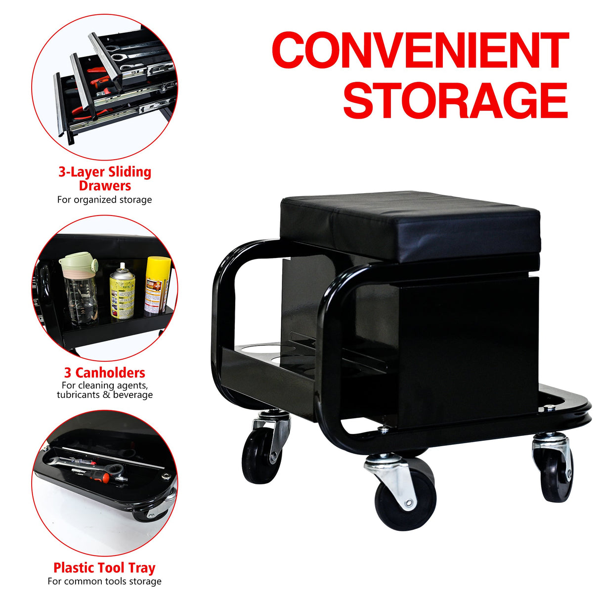 300 Lbs Capacity Heavy Duty Rolling Bench with 360 Degree Swivel Wheels - Black - Fab Heavy Parts