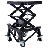300 lbs Hydraulic Motorcycle Scissor Jack Lift Foot Step Wheels - Black - Fab Heavy Parts