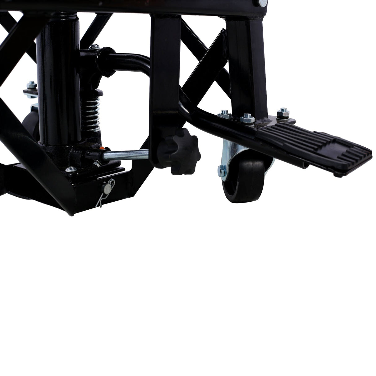 300 lbs Hydraulic Motorcycle Scissor Jack Lift Foot Step Wheels - Black - Fab Heavy Parts