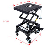 300 lbs Hydraulic Motorcycle Scissor Jack Lift Foot Step Wheels - Black - Fab Heavy Parts