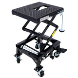 300 lbs Hydraulic Motorcycle Scissor Jack Lift Foot Step Wheels - Black - Fab Heavy Parts
