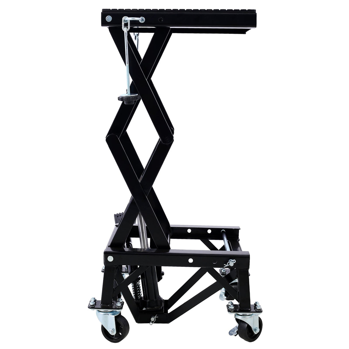 300 lbs Hydraulic Motorcycle Scissor Jack Lift Foot Step Wheels - Black - Fab Heavy Parts