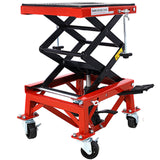 300 lbs Hydraulic Motorcycle Scissor Jack Lift Foot Step Wheels - Red - Fab Heavy Parts