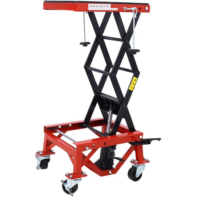 300 lbs Hydraulic Motorcycle Scissor Jack Lift Foot Step Wheels - Red - Fab Heavy Parts