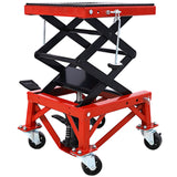 300 lbs Hydraulic Motorcycle Scissor Jack Lift Foot Step Wheels - Red - Fab Heavy Parts