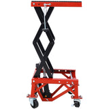 300 lbs Hydraulic Motorcycle Scissor Jack Lift Foot Step Wheels - Red - Fab Heavy Parts