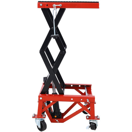 300 lbs Hydraulic Motorcycle Scissor Jack Lift Foot Step Wheels - Red - Fab Heavy Parts