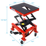 300 lbs Hydraulic Motorcycle Scissor Jack Lift Foot Step Wheels - Red - Fab Heavy Parts